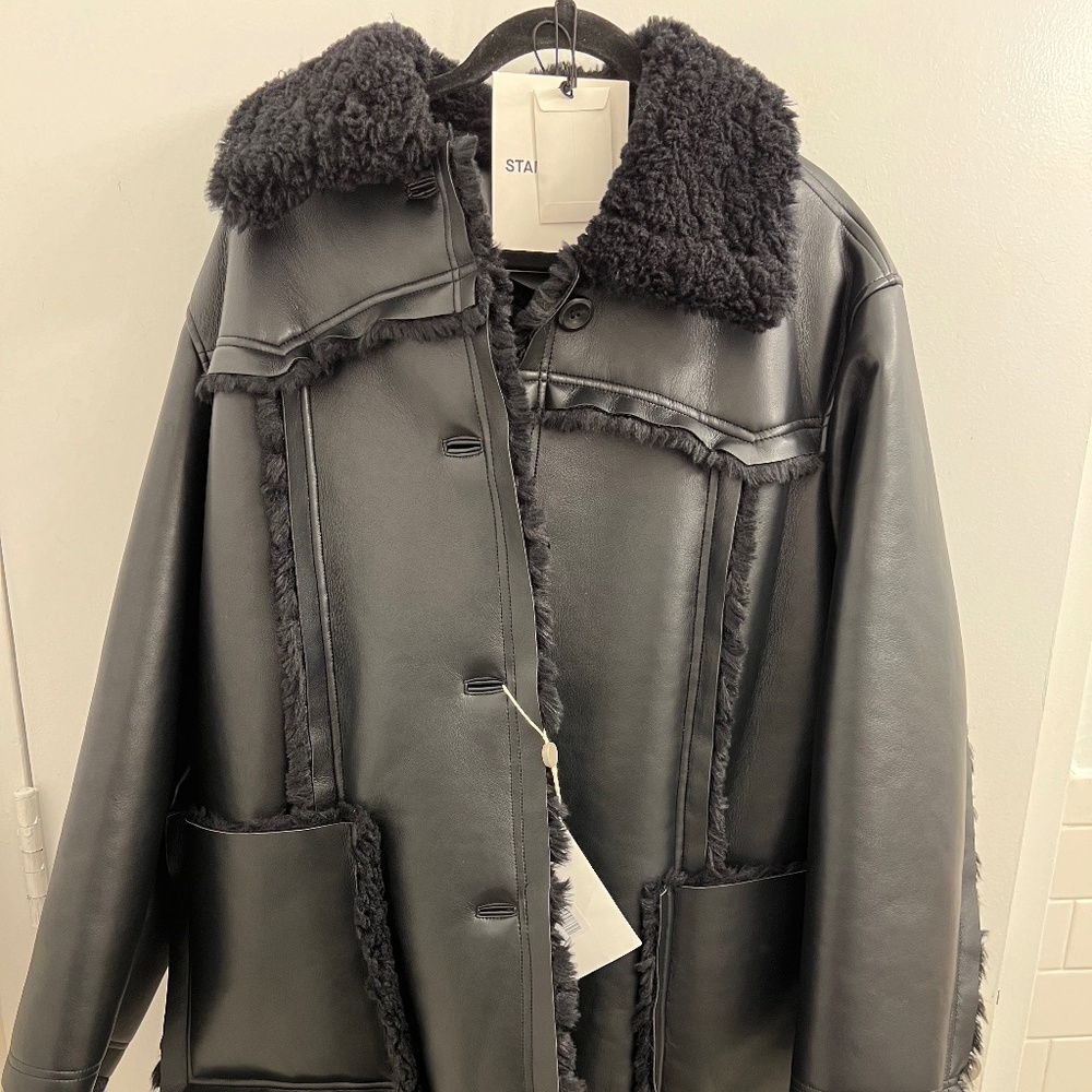 Faux Shearling and Vegan Leather Coat